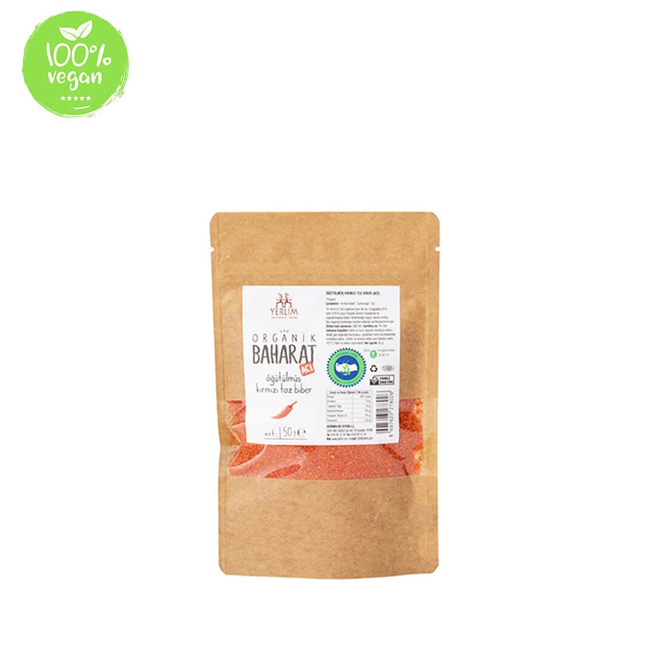 Organik Öğütülmüş Acı Kırmızı Toz Biber 50 gr (Vegan)