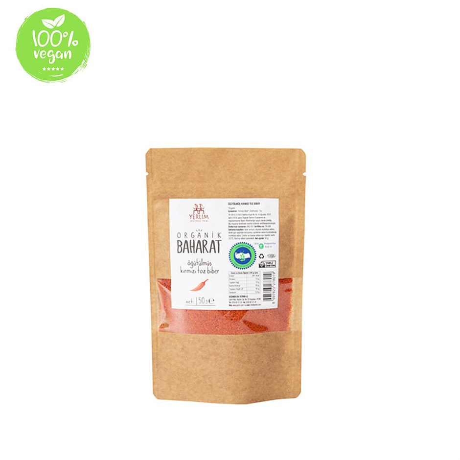 Organik Öğütülmüş Kırmızı Toz Biber 50 gr (Vegan)